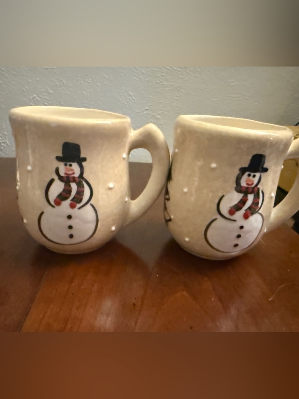 Stacie Ross Vintage Pottery Snowman Ceramic Christmas Mugs